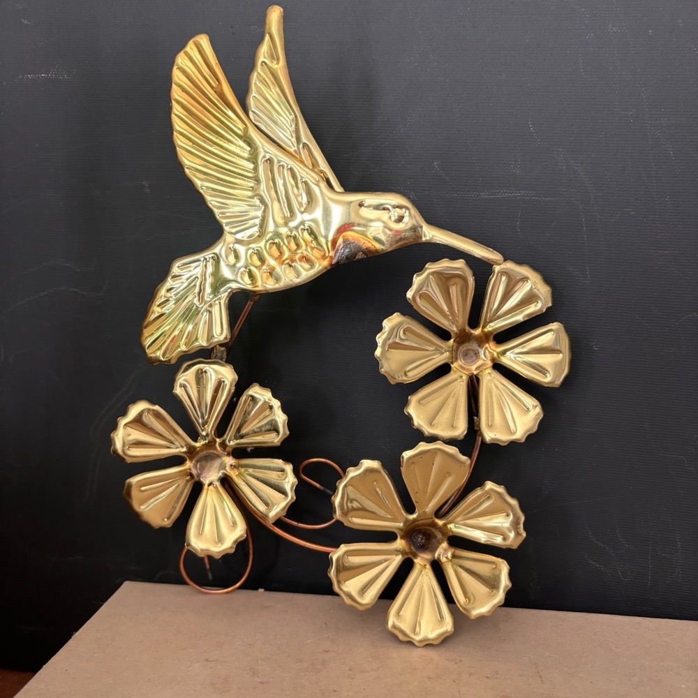 Brass Hummingbird Wall Decor with Floral Accents - Gold - Picture 3 of 6